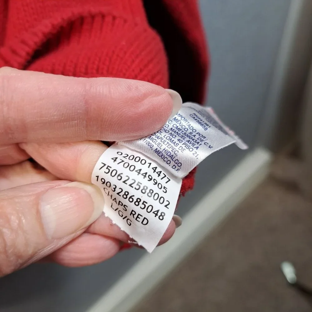 Chaps Mens L 43" Sweater Pullover Unisex Red Polar Bear Winter 100% Cotton - Picture 9 of 11